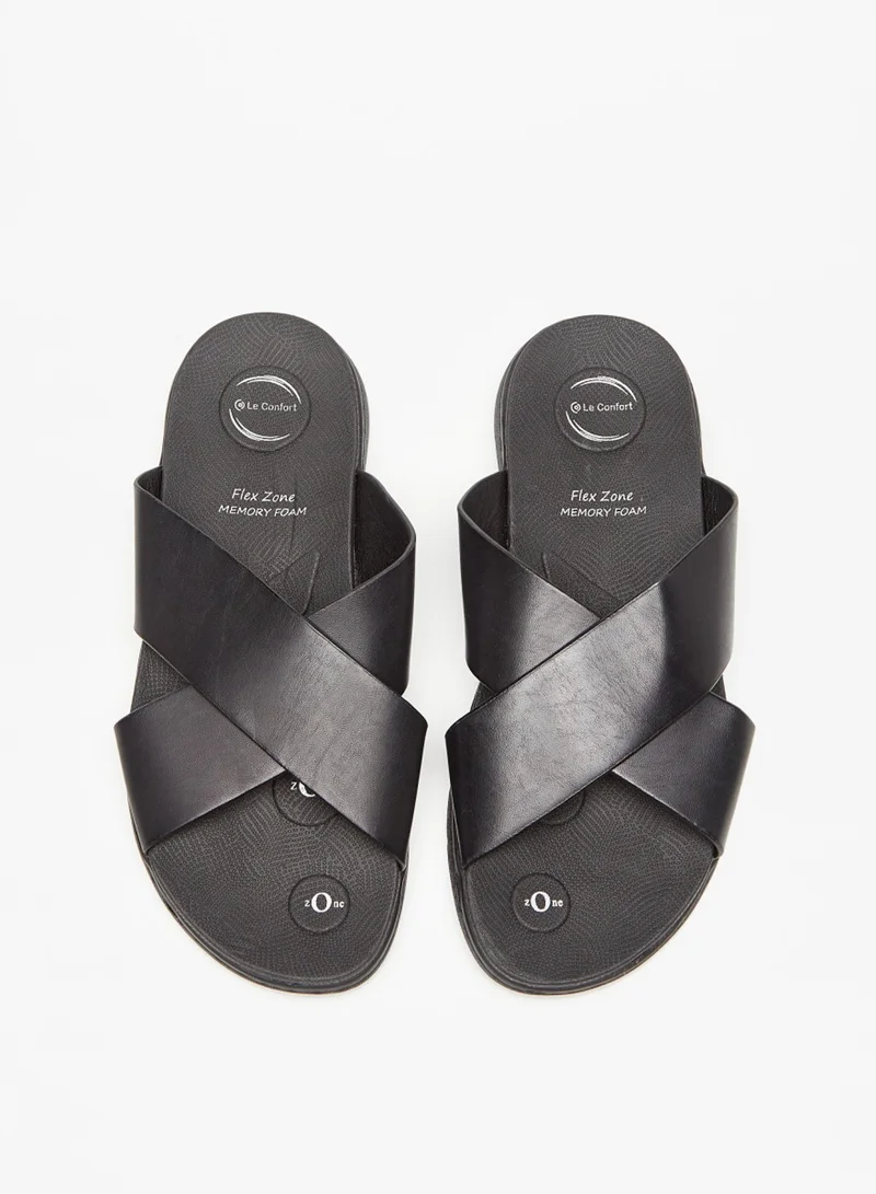Le Confort Mens Solid Cross Strap Slip-On Sandals