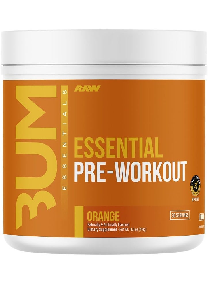 رو مسحوق RAW Essential Pre-Workout (برتقالي) - مكمل غذائي رياضي من كريس بامستيد للرجال والنساء - مسحوق طاقة قبل التمرين مع مزيج من الكافيين، إل-سيترولين، إل-تيروسين، وبيتا ألانين، 30 حصة، 414 غرام - Image 1