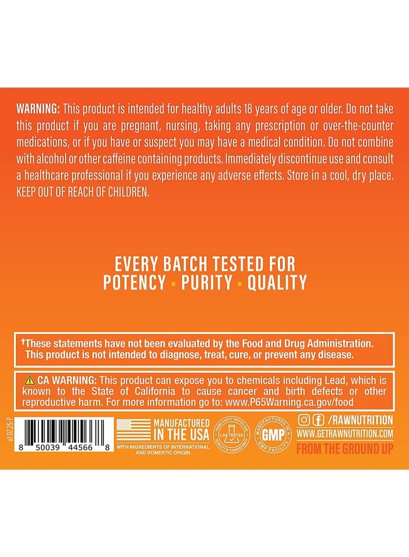 رو مسحوق RAW Essential Pre-Workout (برتقالي) - مكمل غذائي رياضي من كريس بامستيد للرجال والنساء - مسحوق طاقة قبل التمرين مع مزيج من الكافيين، إل-سيترولين، إل-تيروسين، وبيتا ألانين، 30 حصة، 414 غرام - Image 2