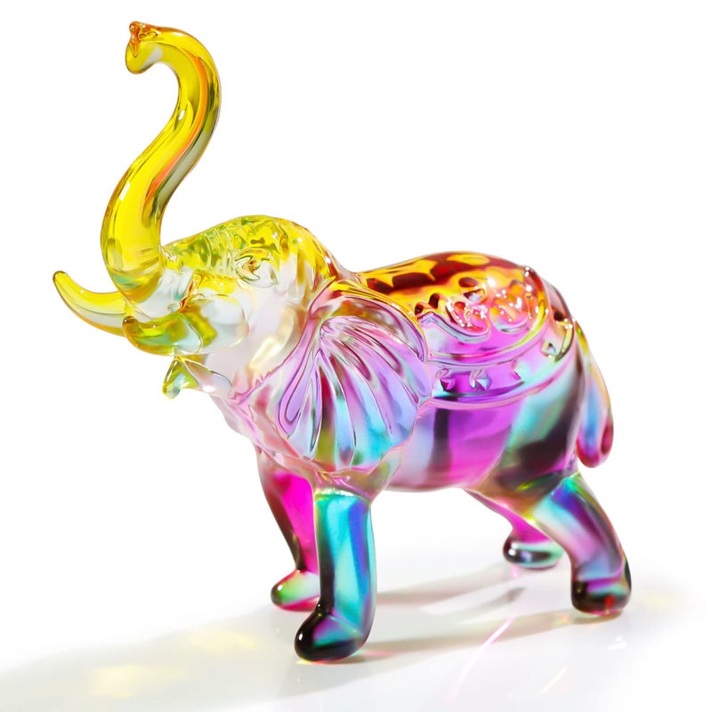 YWHL Crystal Glass Elephant Figurine Gifts for Women Handmade Colorful Elephant Statue Decor Gift for Elephant Lovers Crystal Animals Figurines Collectible for Home Decor
