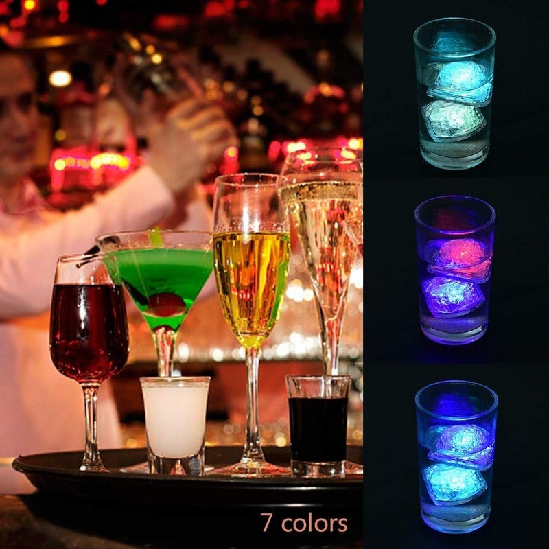 TOZKYN Home Hero Set of 12 Pack Multi Color Led Ice Cubes for Drinks with Changing Lights Waterproof Reusable Flashing Ice Cube for Club Bar Party Multi Color Flashing in The Dark LED Light Up Ice Cube  - Image 2