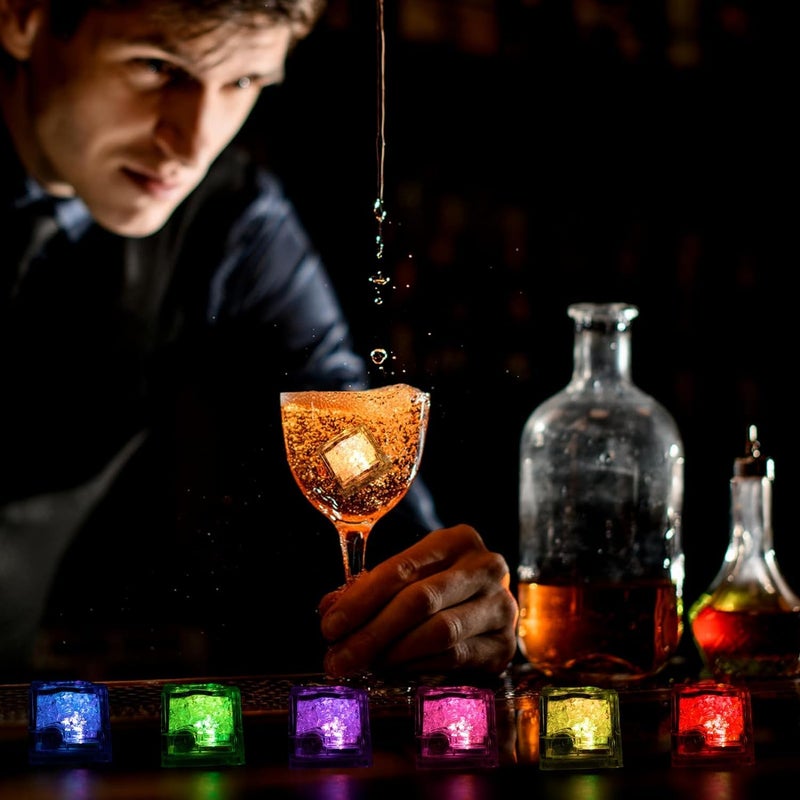 TOZKYN Home Hero Set of 12 Pack Multi Color Led Ice Cubes for Drinks with Changing Lights Waterproof Reusable Flashing Ice Cube for Club Bar Party Multi Color Flashing in The Dark LED Light Up Ice Cube  - Image 4