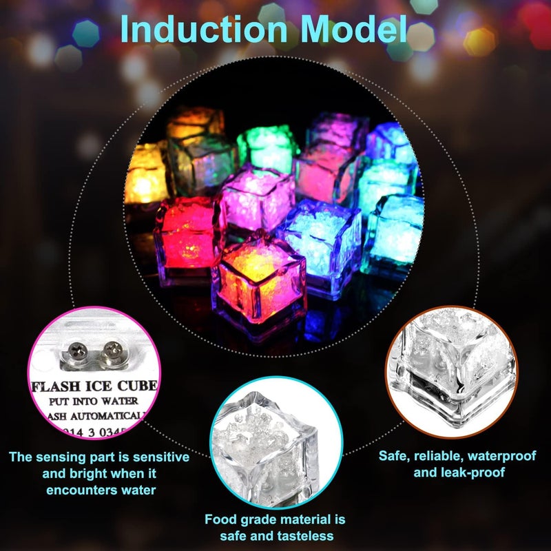 TOZKYN Home Hero Set of 12 Pack Multi Color Led Ice Cubes for Drinks with Changing Lights Waterproof Reusable Flashing Ice Cube for Club Bar Party Multi Color Flashing in The Dark LED Light Up Ice Cube  - Image 5