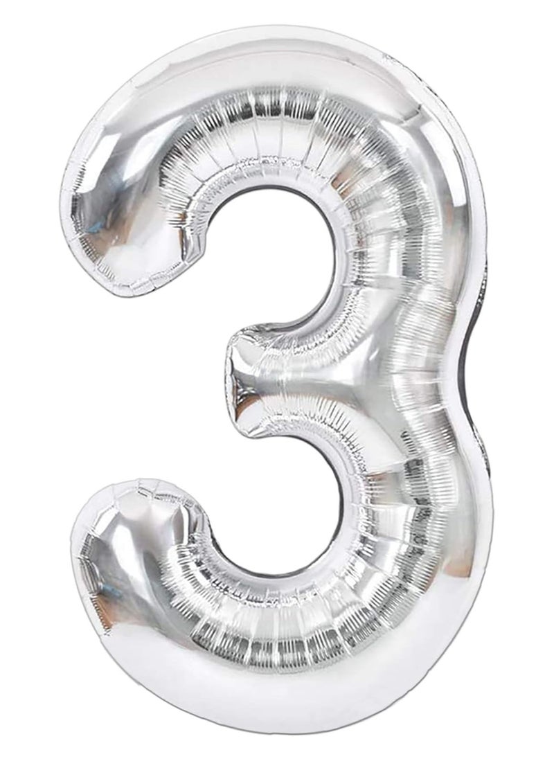 KATCHON Silver Number 3 Balloon for 3rd Birthday or Anniversary Decoration 40 Inch  - Image 1