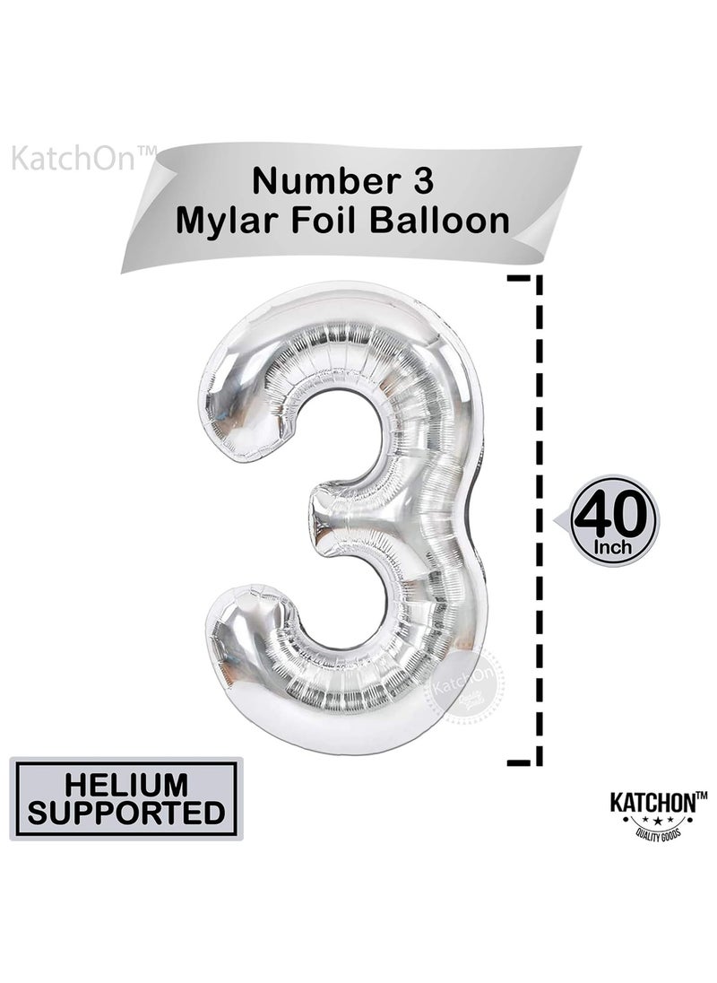 KATCHON Silver Number 3 Balloon for 3rd Birthday or Anniversary Decoration 40 Inch  - Image 2