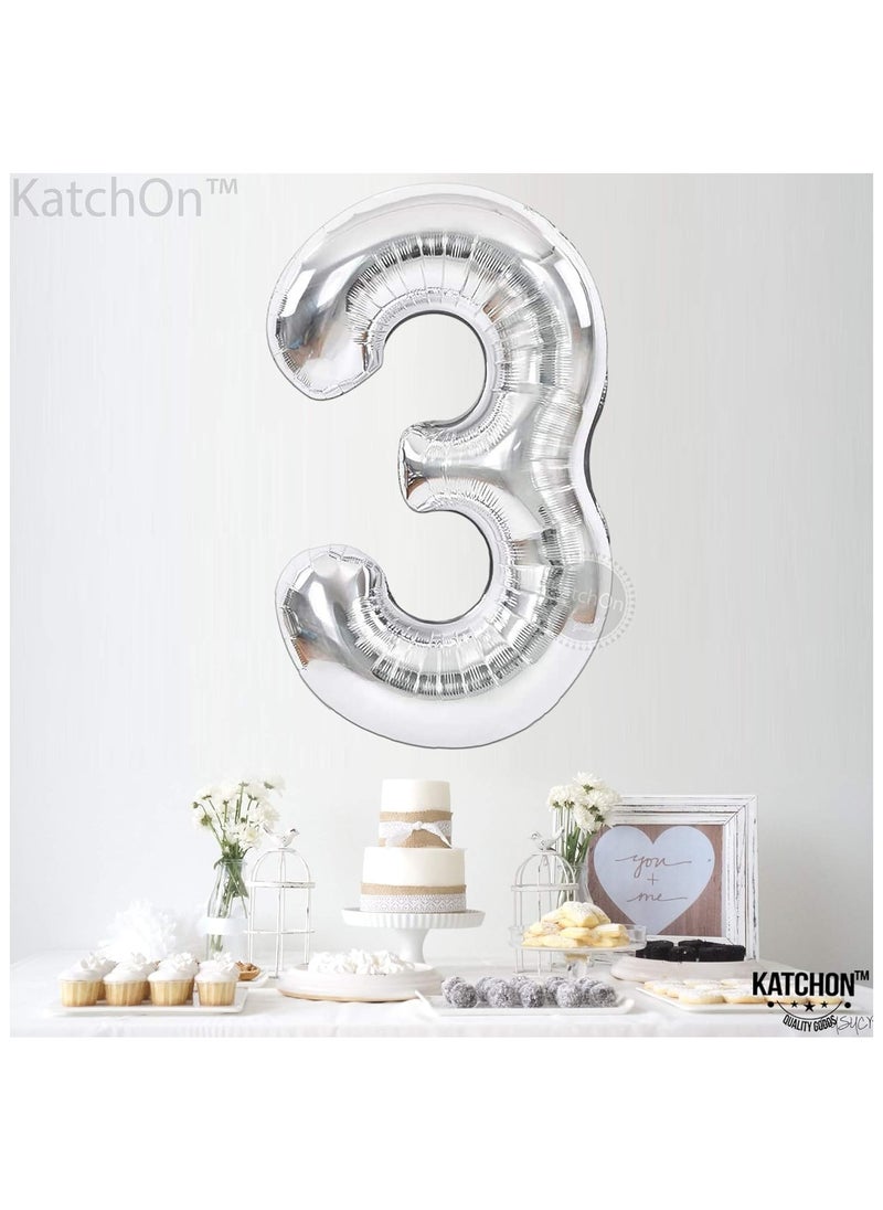 KATCHON Silver Number 3 Balloon for 3rd Birthday or Anniversary Decoration 40 Inch  - Image 4