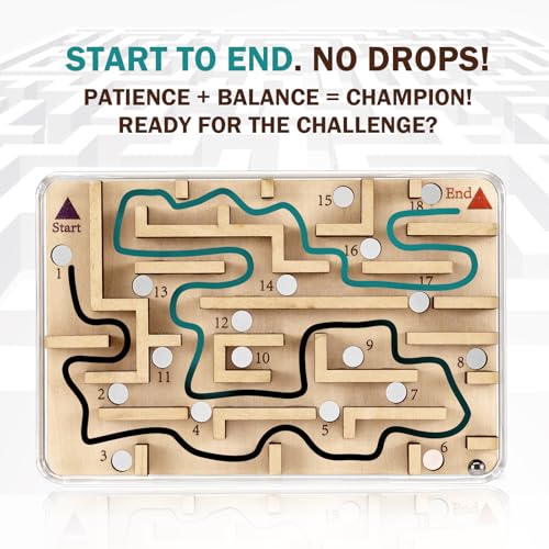 CHEROSIN Handheld Fidget Puzzle Game for Kids and Adults Challenging Wooden Labyrinth Marble Maze for Teen Boys Fun Brain Teaser Puzzle Fidget Toys for Travel Stocking Stuffer Party Favor for Kids Ages 8 - Image 5