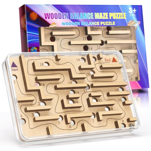 CHEROSIN Handheld Fidget Puzzle Game for Kids and Adults Challenging Wooden Labyrinth Marble Maze for Teen Boys Fun Brain Teaser Puzzle Fidget Toys for Travel Stocking Stuffer Party Favor for Kids Ages 8 - Image 1