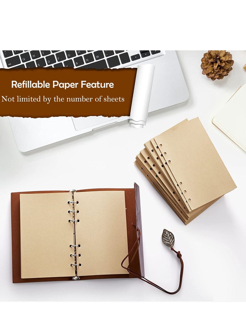 SYOSI Vintage Leather Notebook, Retro Writing Journal Diary Pu Leather Cover, Leaf Pattern Spiral Blank String Daily Notepad, Art Sketchbook, Retro Pendants, Classic Embossed, Loose Leaf Lake Blue - Image 3