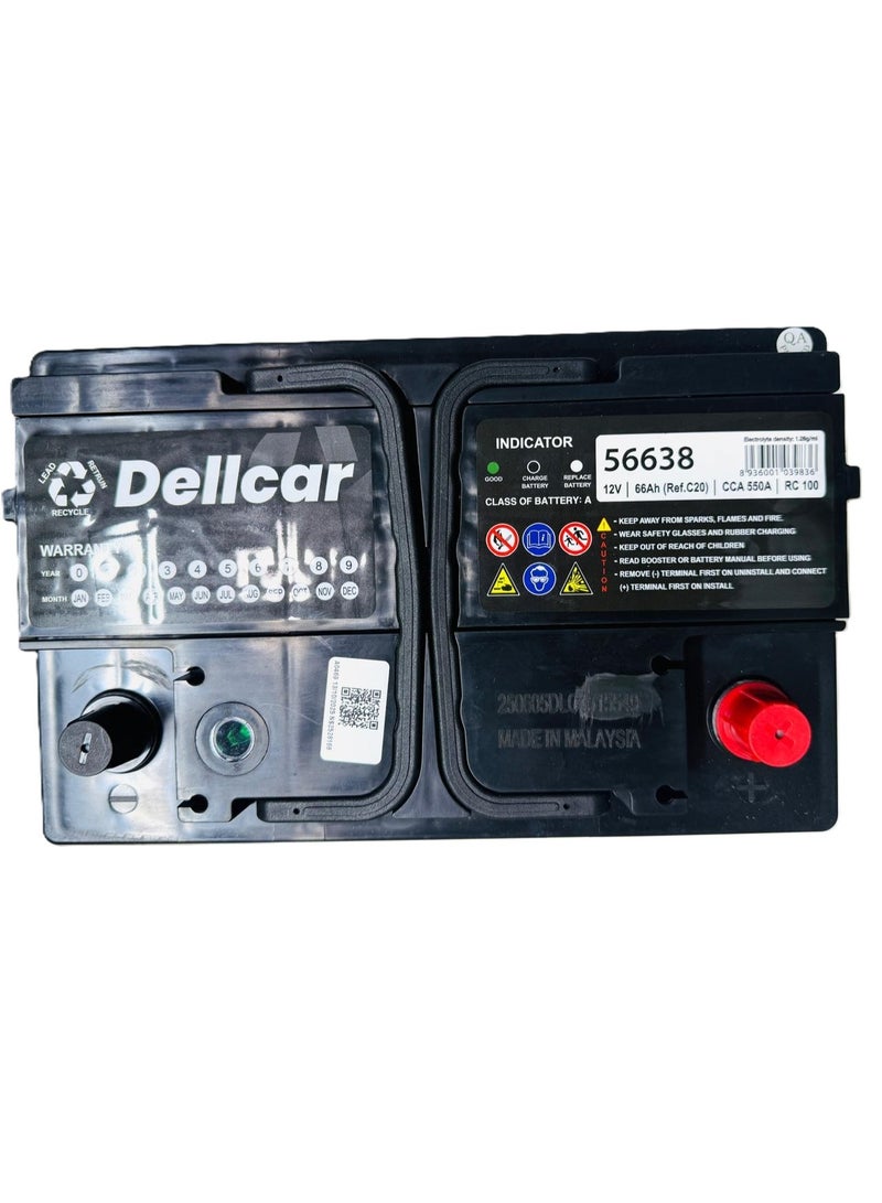 Dellcar Car Battery 12V 66Ah 56638/DIN66L/56018 - Image 2