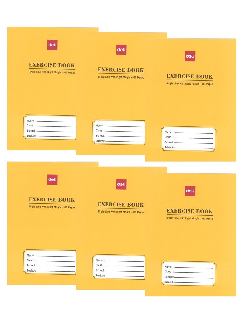 Deli 6-Piece Single Line With Right Margin Notebook 100 Pages  - Image 1