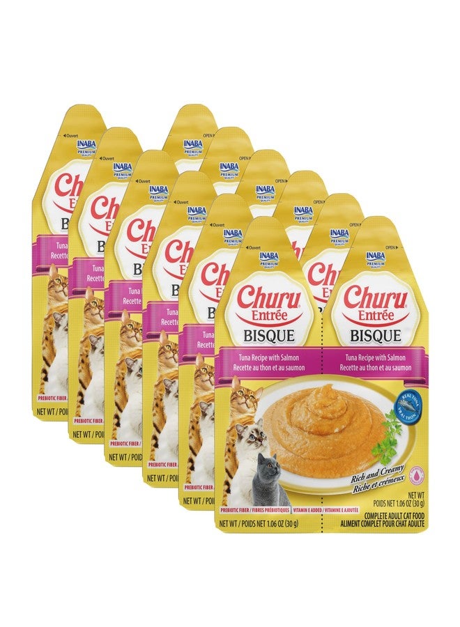 INABA Churu Entrée Bisque for Cats, High Protein & Moisture, Prebiotic Wet Cat Food, 1.06oz. per Serving, 12 Servings, Tuna Recipe with Salmon - Image 1