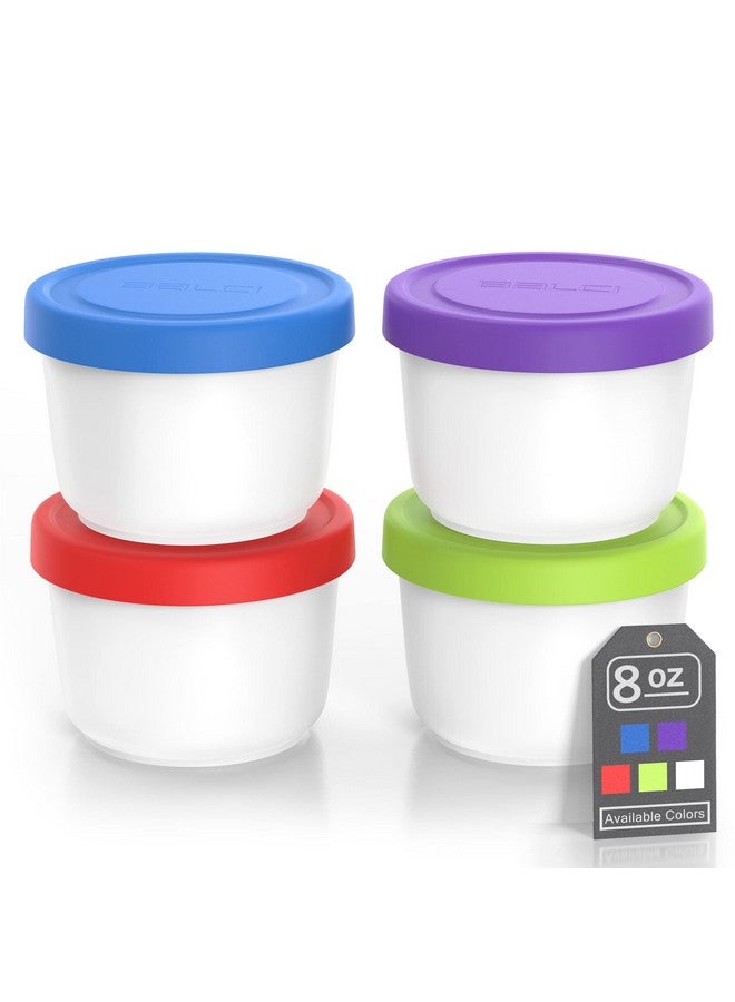 BALCI - 8oz Mini Ice Cream Containers with Silicone Lids (Set of 4) - Freezer Food Storage Containers, Reusable, LeakProof, For Homemade IceCream Containers - Blue, Red, Green, Purple - Image 1
