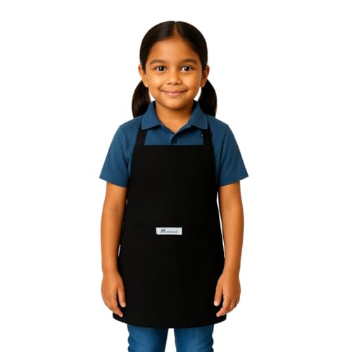MAKSTILE Kids Apron With Adjustable Neck Strap |Apron for Kids for Cooking, Baking, Painting & School Activities | Chef Apron for Girls & Boys | 3 to 6 years | Size-50 x 37 cms (Black) - Image 1