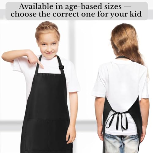 MAKSTILE Kids Apron With Adjustable Neck Strap |Apron for Kids for Cooking, Baking, Painting & School Activities | Chef Apron for Girls & Boys | 3 to 6 years | Size-50 x 37 cms (Black) - Image 2