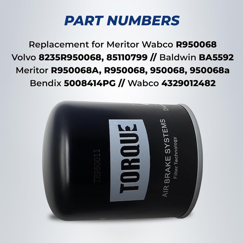 Torque R950068a Oil Coalescing Air Dryer Cartridge for Wabco SS1200, SSTWIN, HP, Bendix AD-SP and AD-IS Air Dryers (Replaces Wabco 4329012482, Bendix 5008414PG, Meritor R950068, R950068a) (TR950068) - Image 2
