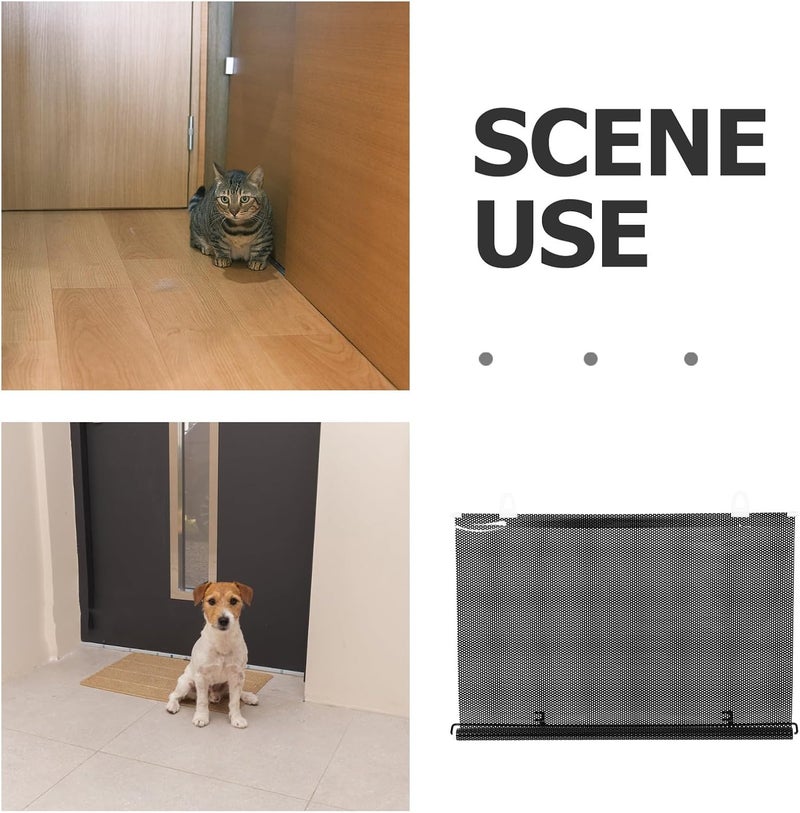 Dog Gate for Stair: 51.2x22.8x0.8in Expandable Pet Fence - Retractable Mesh Gate Indoor Cats and Small Dogs Barrier for Stairway Hallway Balcony - Image 3