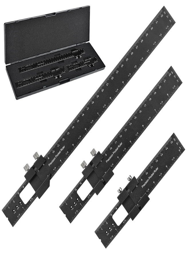 BOXmime Woodworking Ruler Precision Pocket Rule - BOXmime 12,8,6 Inch Metal Slide Stop Marking Ruler Metric Inch Measuring Wood Working Scribing Rulers - Engineers Woodwork Adjustable Sliding Ruler - Image 1