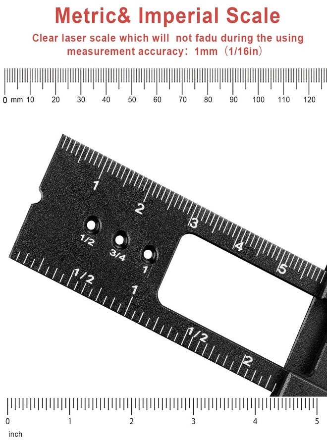 BOXmime Woodworking Ruler Precision Pocket Rule - BOXmime 12,8,6 Inch Metal Slide Stop Marking Ruler Metric Inch Measuring Wood Working Scribing Rulers - Engineers Woodwork Adjustable Sliding Ruler - Image 3