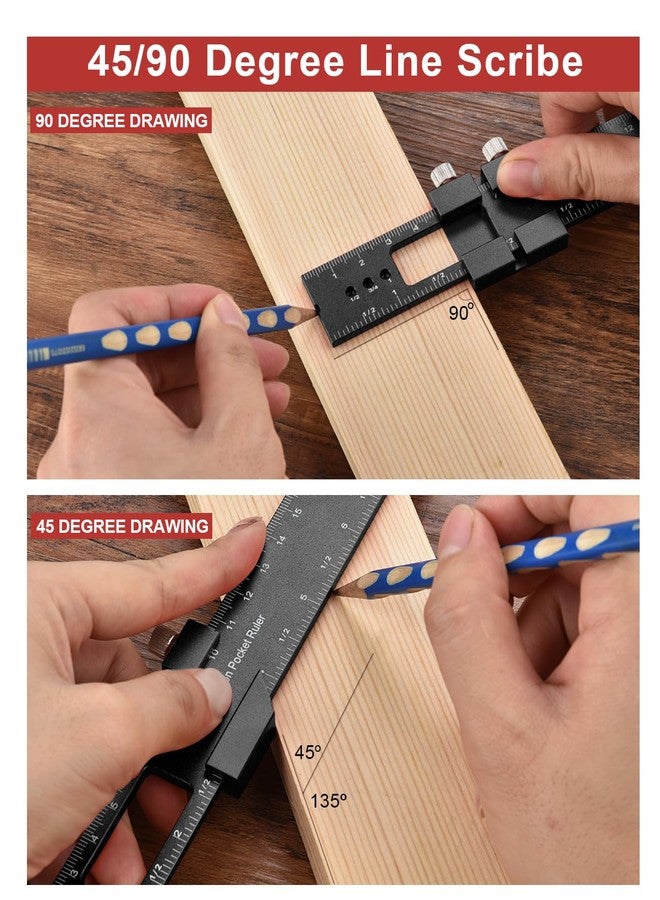 BOXmime Woodworking Ruler Precision Pocket Rule - BOXmime 12,8,6 Inch Metal Slide Stop Marking Ruler Metric Inch Measuring Wood Working Scribing Rulers - Engineers Woodwork Adjustable Sliding Ruler - Image 4