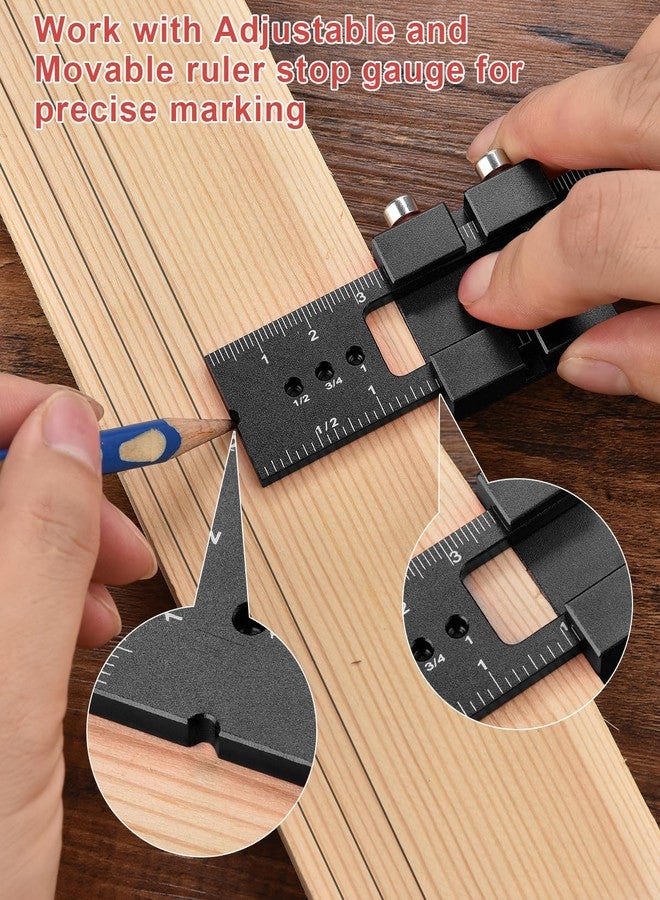 BOXmime Woodworking Ruler Precision Pocket Rule - BOXmime 12,8,6 Inch Metal Slide Stop Marking Ruler Metric Inch Measuring Wood Working Scribing Rulers - Engineers Woodwork Adjustable Sliding Ruler - Image 5