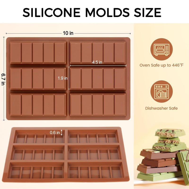 Fimary Chocolate Molds - Non-Stick Chocolate Bar Mold  Food Grade Silicone Deep Chocolate Bar Mold For Dubai Chocolate Bar Pistachio  Chocolate Snacks - Set Of 2 - Image 2