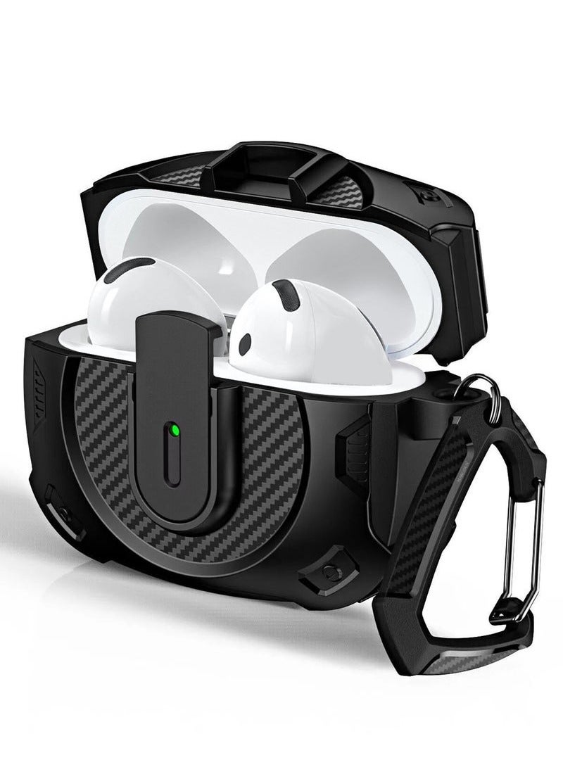 CATANES Airpods 4 Case Hard Shell Protective Armor LED Visible Wireless Charging Case Cover with Lock - Black
