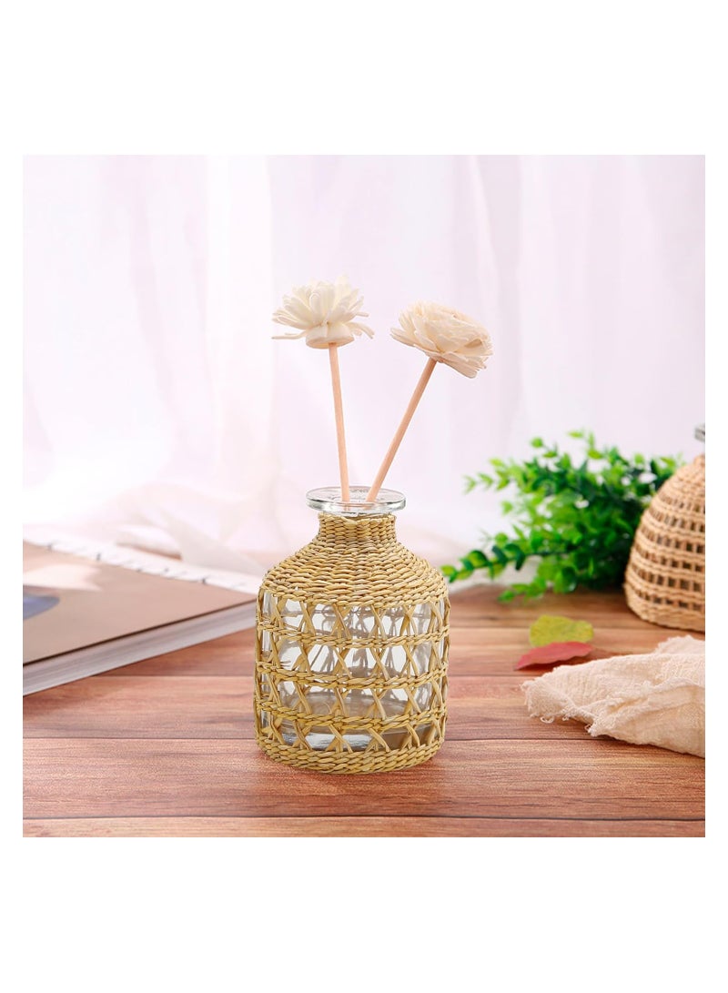 Excefore Flower Vases with Rattan Cover, Straw Woven Glass Vase, Rattan Woven Vase Decorative, Glass Flower Vase, Boho Glass Flower Vase, Vase for Home Flower Arrangement Table Decoration, 5.3''X3.5'' - Image 4