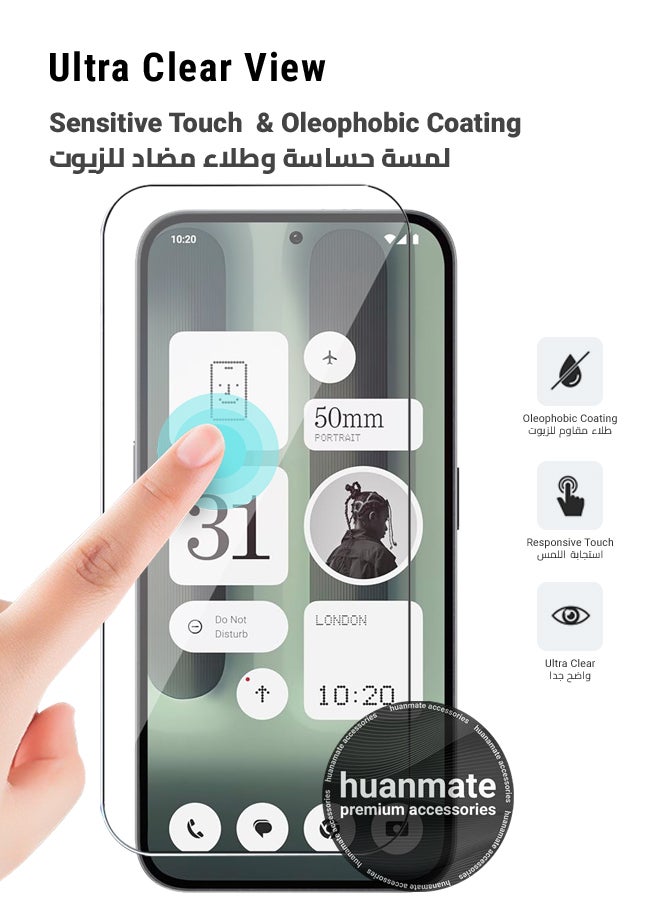huanmate Nothing Phone (2a) Plus Tempered Glass Screen Protector – High Transparency, Delicate Touch, Anti-Explosion, Smooth Arc Edges, Easy Installation, Screen Protector for Nothing Phone (2a) Plus - Image 4