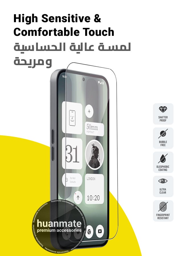 huanmate Nothing Phone (2a) Plus Tempered Glass Screen Protector – High Transparency, Delicate Touch, Anti-Explosion, Smooth Arc Edges, Easy Installation, Screen Protector for Nothing Phone (2a) Plus - Image 2