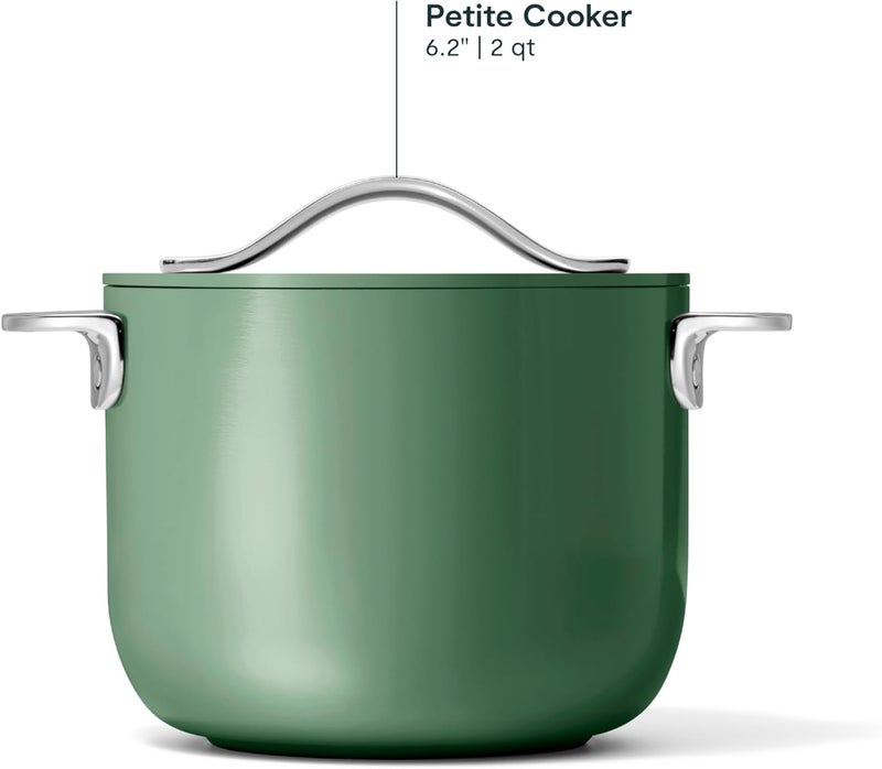 Caraway Petite Cooker - 2 Qt Ceramic Coated Pot - Free From Forever Chemicals - Perfect for Rice, Grains, or Sauces - Sage - Image 3