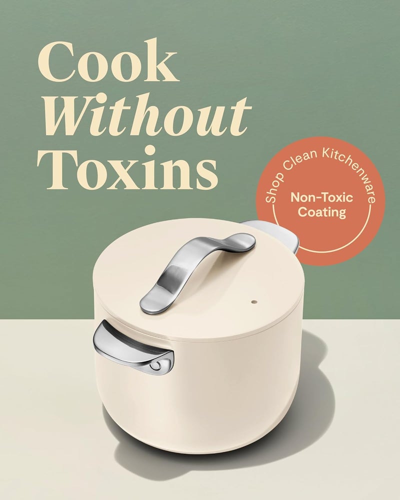 Caraway Petite Cooker - 2 Qt Ceramic Coated Pot - Free From Forever Chemicals - Perfect for Rice, Grains, or Sauces - Sage - Image 2