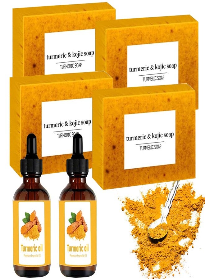Peehss Turmeric Soap & Essential Oil Set, Including 6 Turmeric Kojic Soap & Essential Oils, Natural Lemon Honey Handmade Bar for Wash Face & Body, Jabon de Curcuma para Las Manchas Kit for Women & Men - Image 1