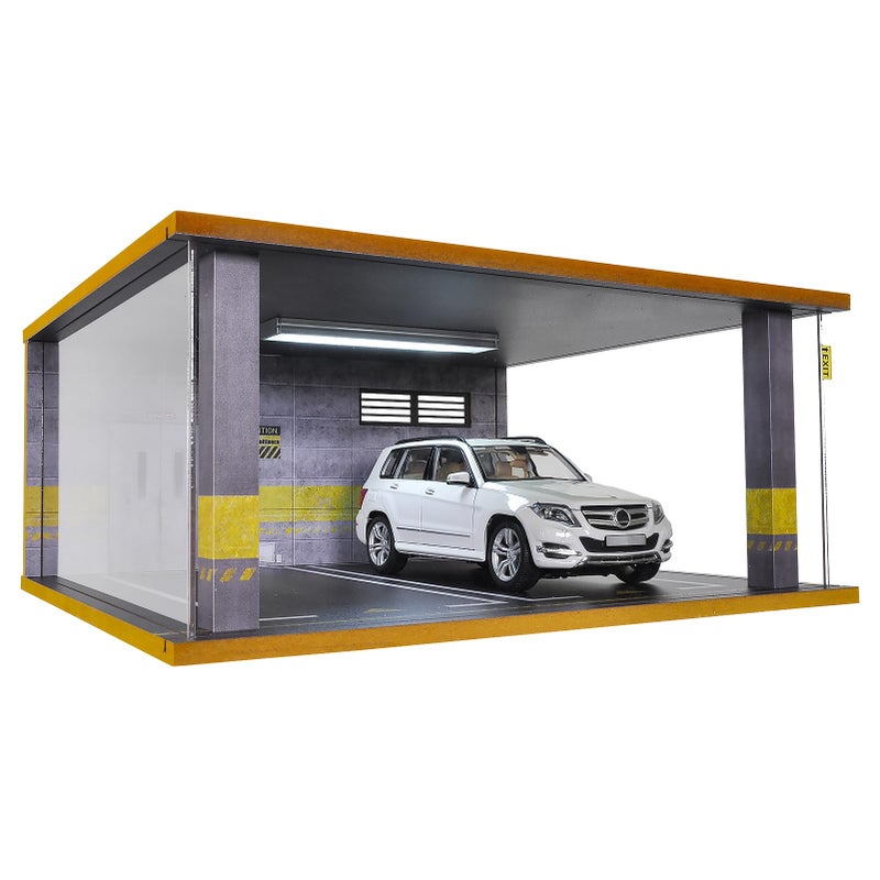 cxiiuui 1/18 Scale Display Case Car Garage Moldel with LED Light and Acrylic Cover Wooden Diecast Car Show Case 2 Parking Spaces Grey - Image 1