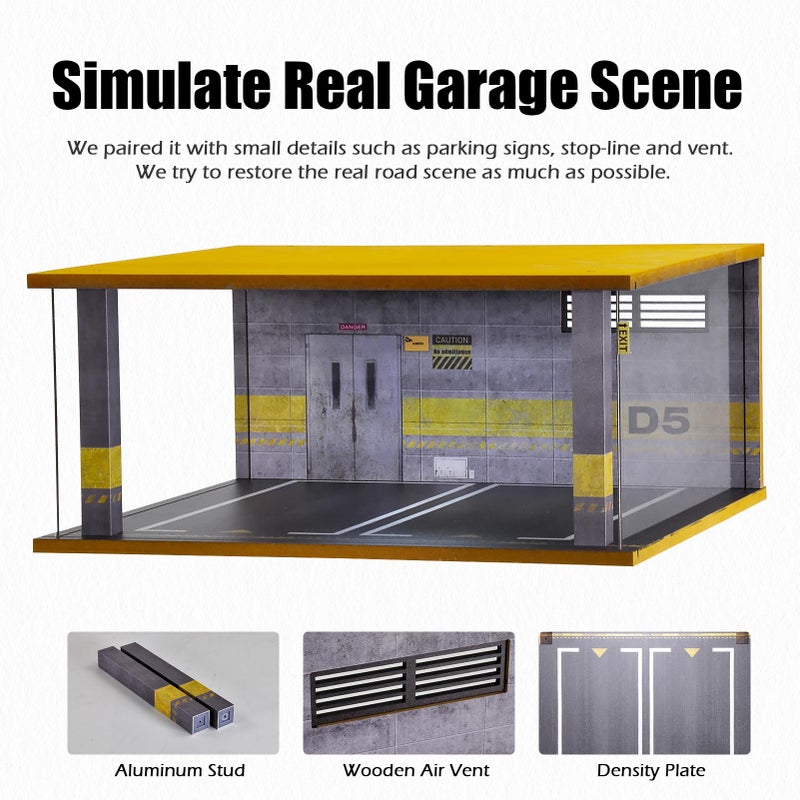 cxiiuui 1/18 Scale Display Case Car Garage Moldel with LED Light and Acrylic Cover Wooden Diecast Car Show Case 2 Parking Spaces Grey - Image 3