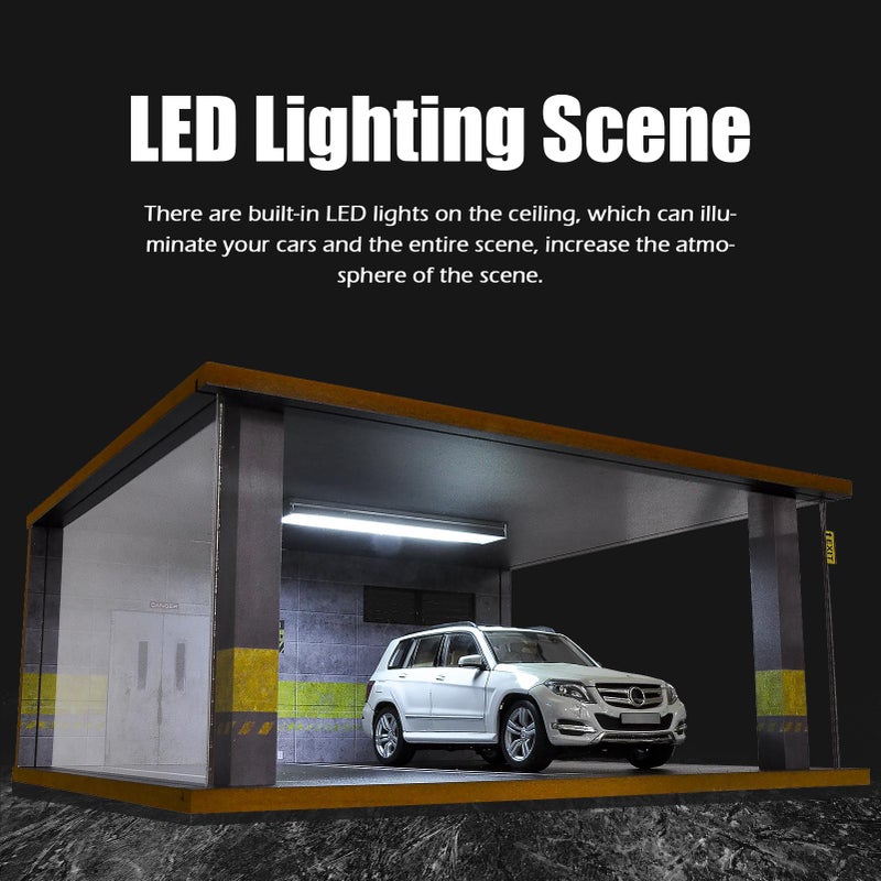 cxiiuui 1/18 Scale Display Case Car Garage Moldel with LED Light and Acrylic Cover Wooden Diecast Car Show Case 2 Parking Spaces Grey - Image 4