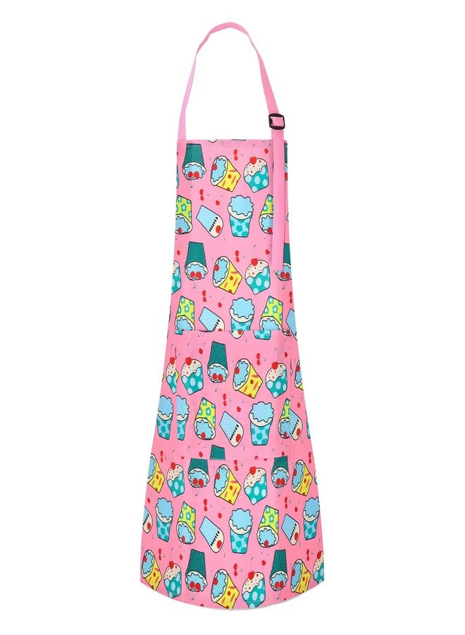 TOPWAYS Adjustable Kids Aprons with Pockets for Girls and Boys, Cotton Toddler Chef Aprons for Cooking, Baking, Painting, Gardening, Crafts & Art (Pink Cherry Cake, M) - Image 1