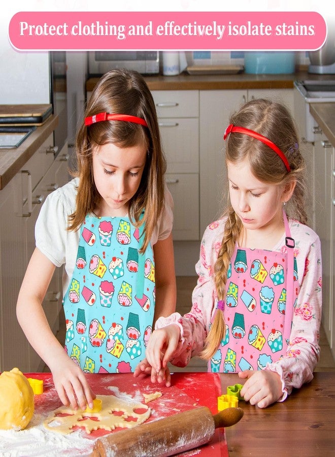 TOPWAYS Adjustable Kids Aprons with Pockets for Girls and Boys, Cotton Toddler Chef Aprons for Cooking, Baking, Painting, Gardening, Crafts & Art (Pink Cherry Cake, M) - Image 2