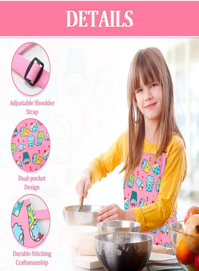 TOPWAYS Adjustable Kids Aprons with Pockets for Girls and Boys, Cotton Toddler Chef Aprons for Cooking, Baking, Painting, Gardening, Crafts & Art (Pink Cherry Cake, M) - Image 3