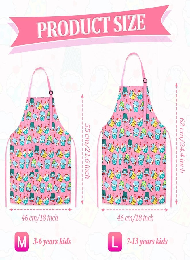 TOPWAYS Adjustable Kids Aprons with Pockets for Girls and Boys, Cotton Toddler Chef Aprons for Cooking, Baking, Painting, Gardening, Crafts & Art (Pink Cherry Cake, M) - Image 4