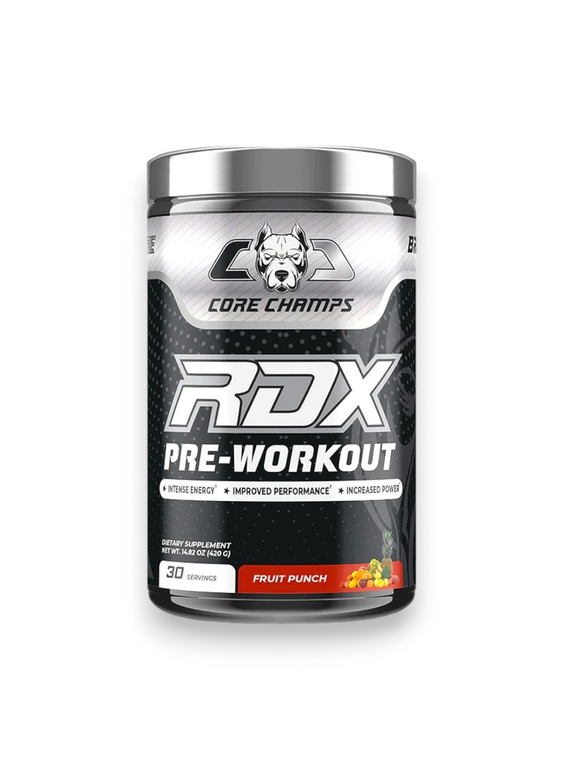 CORE CHAMPS Rdx Pre-Workout, Fruit Punch Flavour, 30 Servings