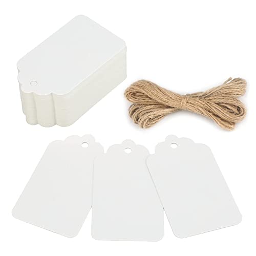 G2PLUS Price Tags, White Paper Gift Tag, 100 PCS Paper Tags with String, 2.8×1.6 in Blank Labeling Tag for Gift Wrapping, DIY Arts & Crafts, Wedding, Christmas, Mother's Day, Teachers Day - Image 1