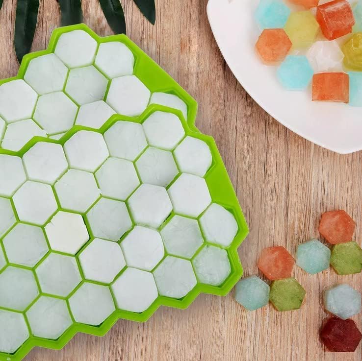 Glitzn Ice Cube Tray with Silicon Ice Mold Trays Flexible Silicone Honeycomb Shape 37 Cavity Ice Cube Tray with Lid Mould Ice Trays for Chilled Drinks Reusable Multicolor Pack of 2 - Image 3