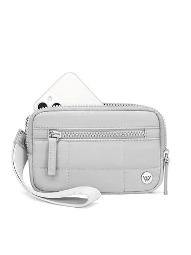 WESTBRONCO Wristlet Wallets for Women Nylon Quilted RFID Wallet with 3 Zipper Purse for Travel Credit Card Holder Phone Organizer(Grey) - Image 1