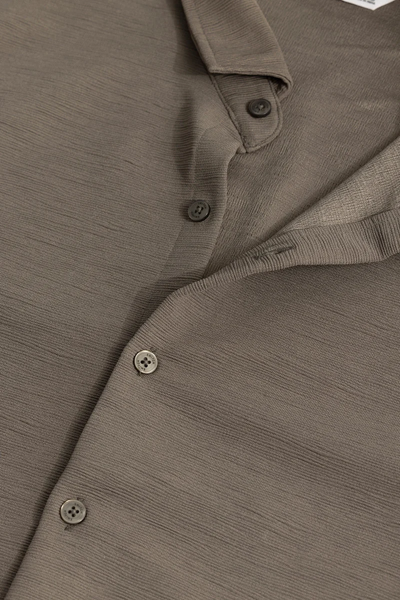 سنيتش Grey Textured Long Sleeve Slim Fit Casual Shirt