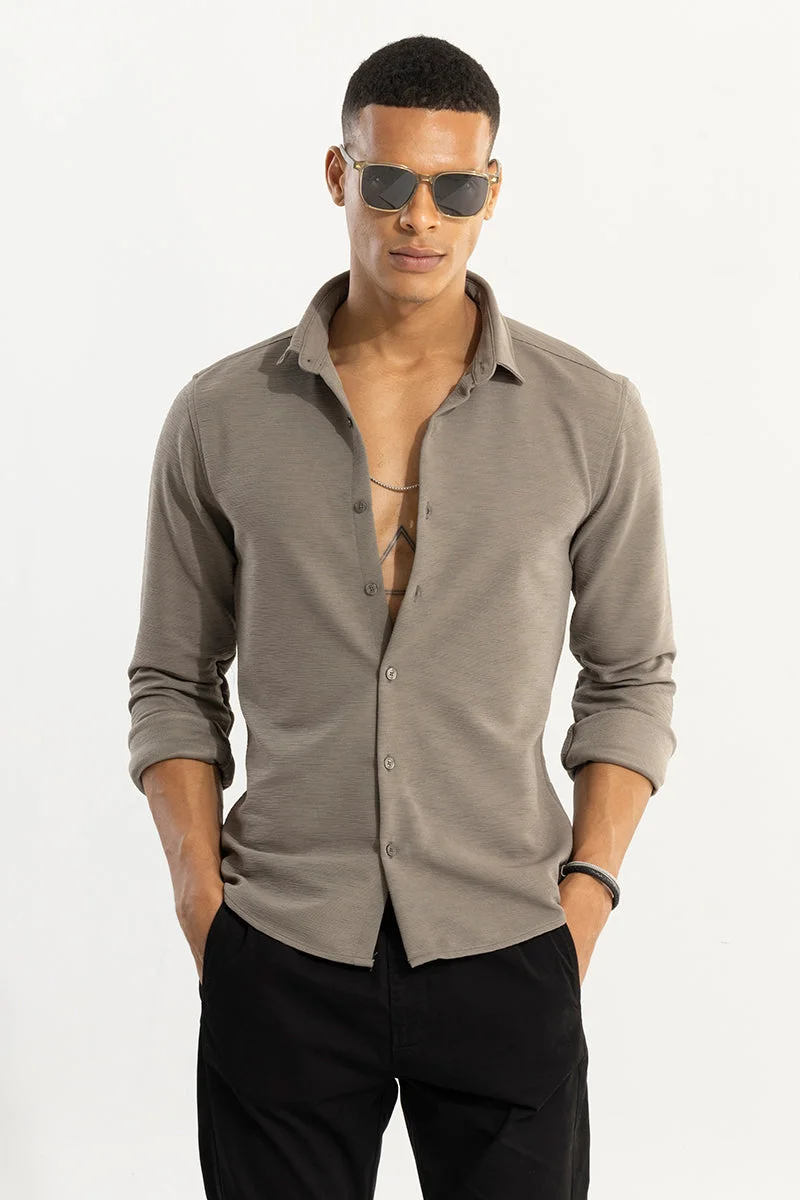 سنيتش Grey Textured Long Sleeve Slim Fit Casual Shirt