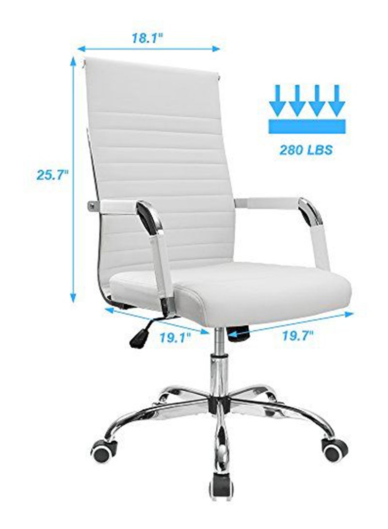 Mahmayi Furmax Ribbed Office Desk Mid-Back PU Leather Executive Conference Chair - White - Image 2