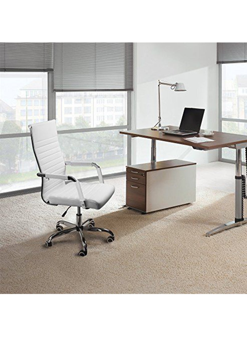 Mahmayi Furmax Ribbed Office Desk Mid-Back PU Leather Executive Conference Chair - White - Image 3