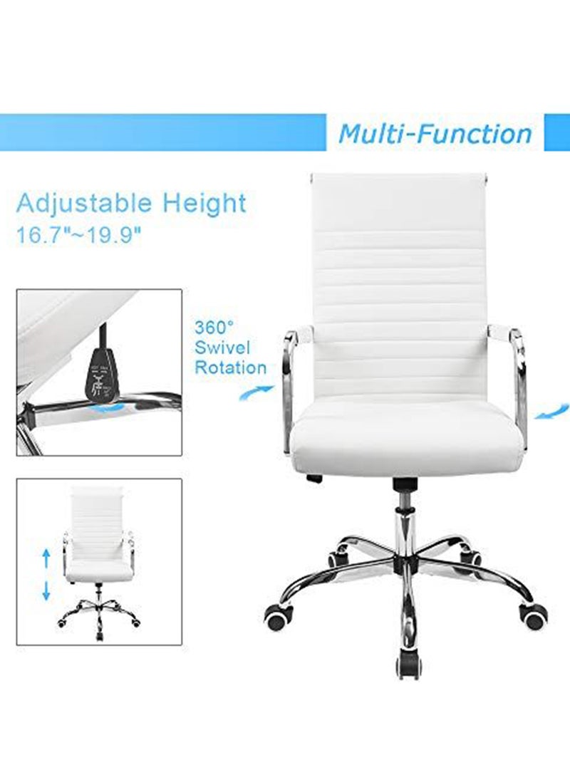 Mahmayi Furmax Ribbed Office Desk Mid-Back PU Leather Executive Conference Chair - White - Image 5