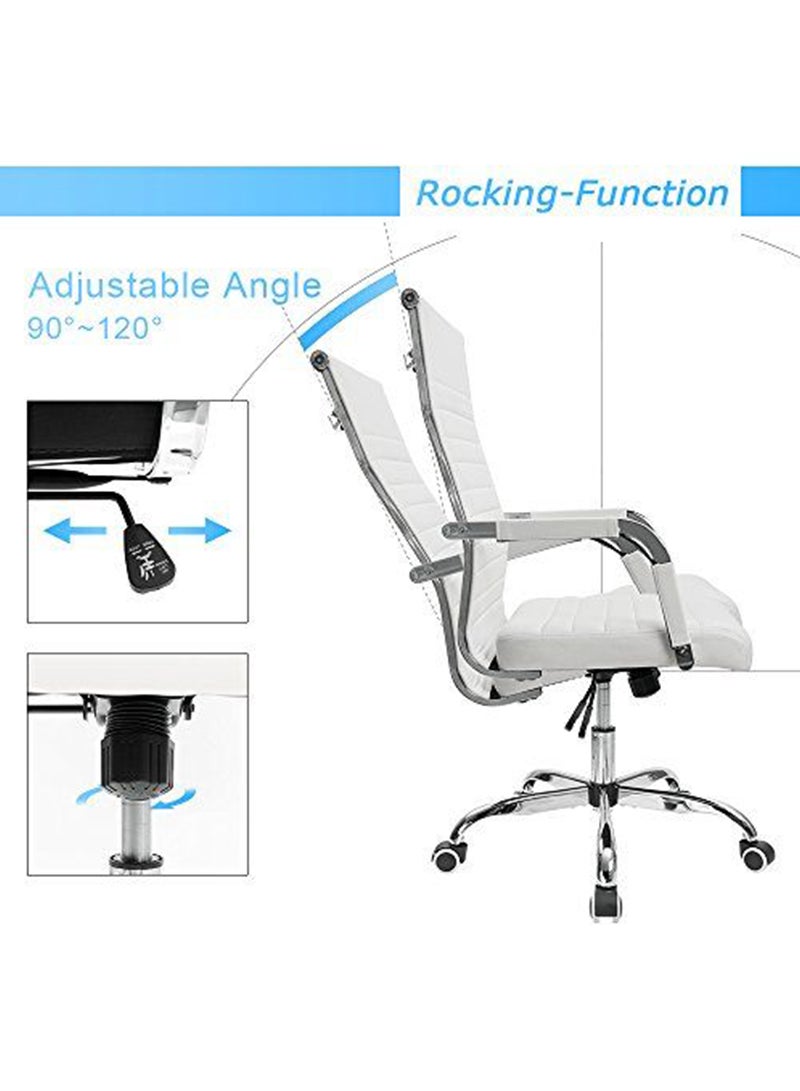 Mahmayi Furmax Ribbed Office Desk Mid-Back PU Leather Executive Conference Chair - White - Image 4